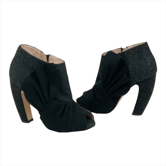 Miu Miu Dark Grey and Black Wool Open Toe Ankle Boots Booties Size 37 US 7 - Picture 3 of 10